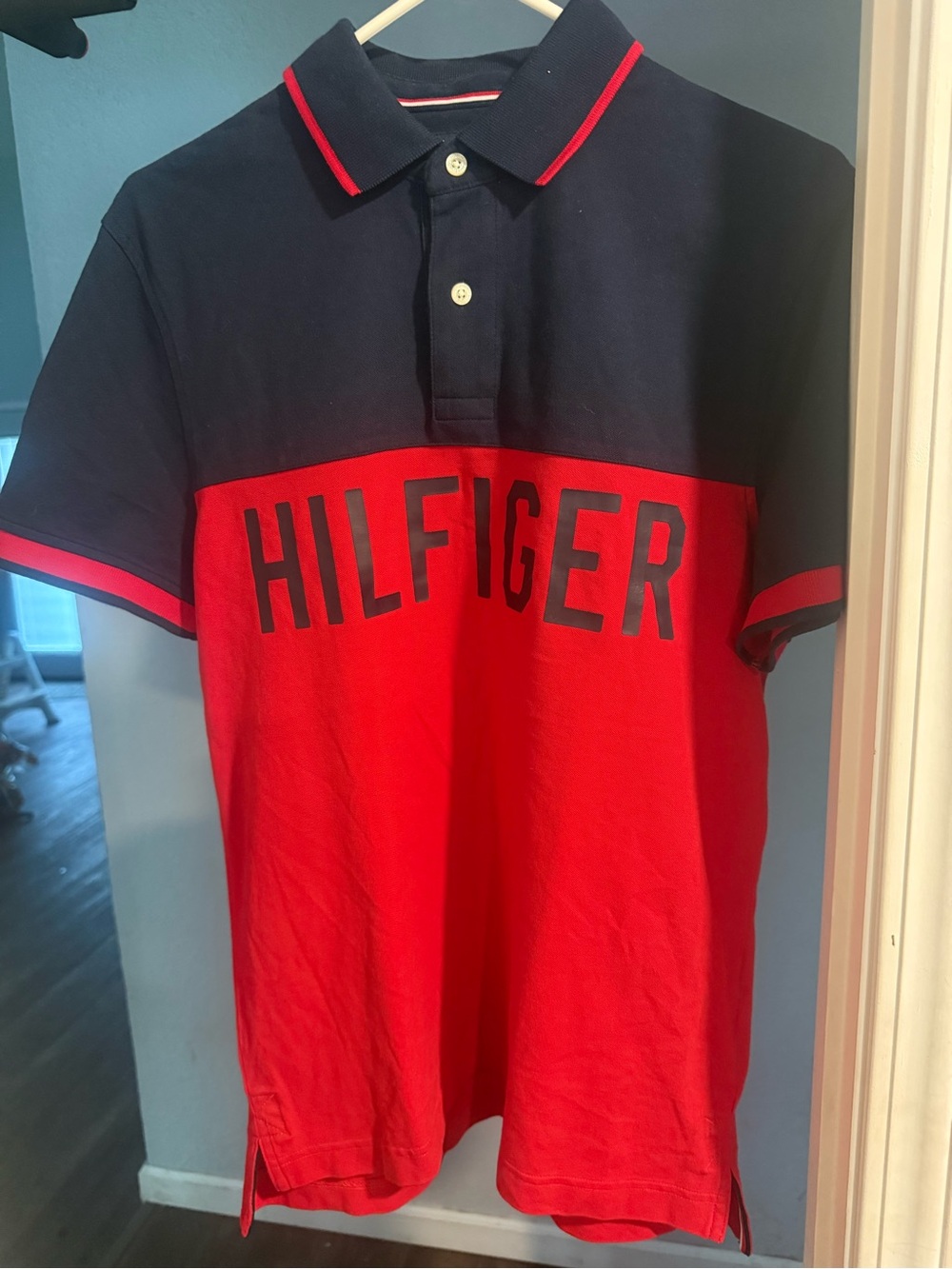 Tommy Hilfiger Navy & Red Block Logo Polo